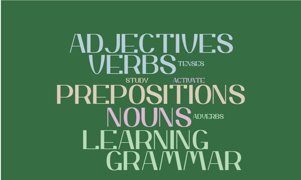 adjustives verbs prepositions nouns learning grammar